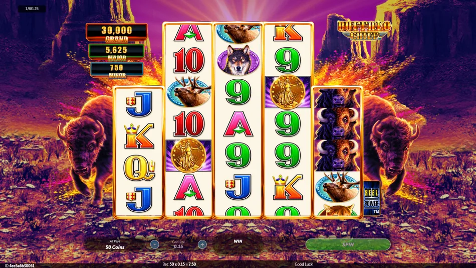Buffalo Chief Reel 1 with GRAND, MAJOR and MINOR coin symbols in a scatter win